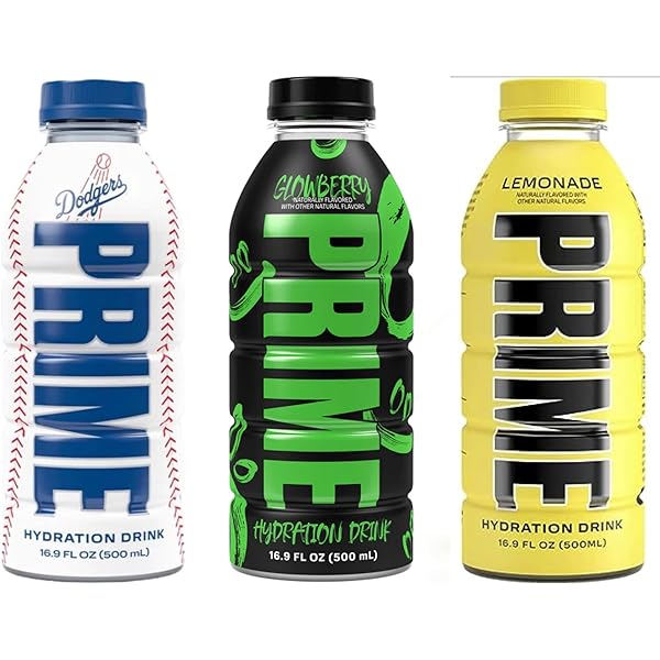PRIME Hydration Sports Drink by Logan Paul & KSI - Los Angeles (LA) Dodgers + Glowberry + Lemonade - 500ml Bottle