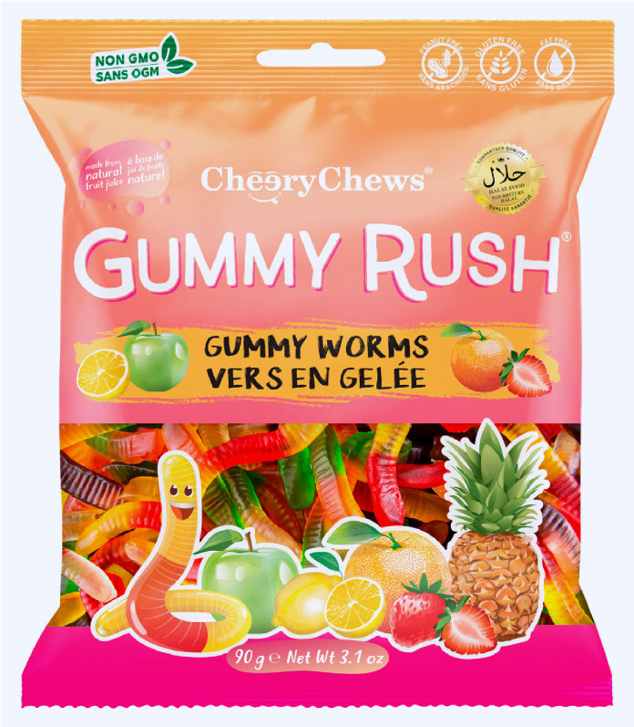 Cheery Chews Gummy Rush Gummy Worms (Canada) 90g - Halal