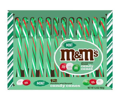 M&m’s Mint Chocolate Flavoured Candy Canes- 12 Pack (150g)