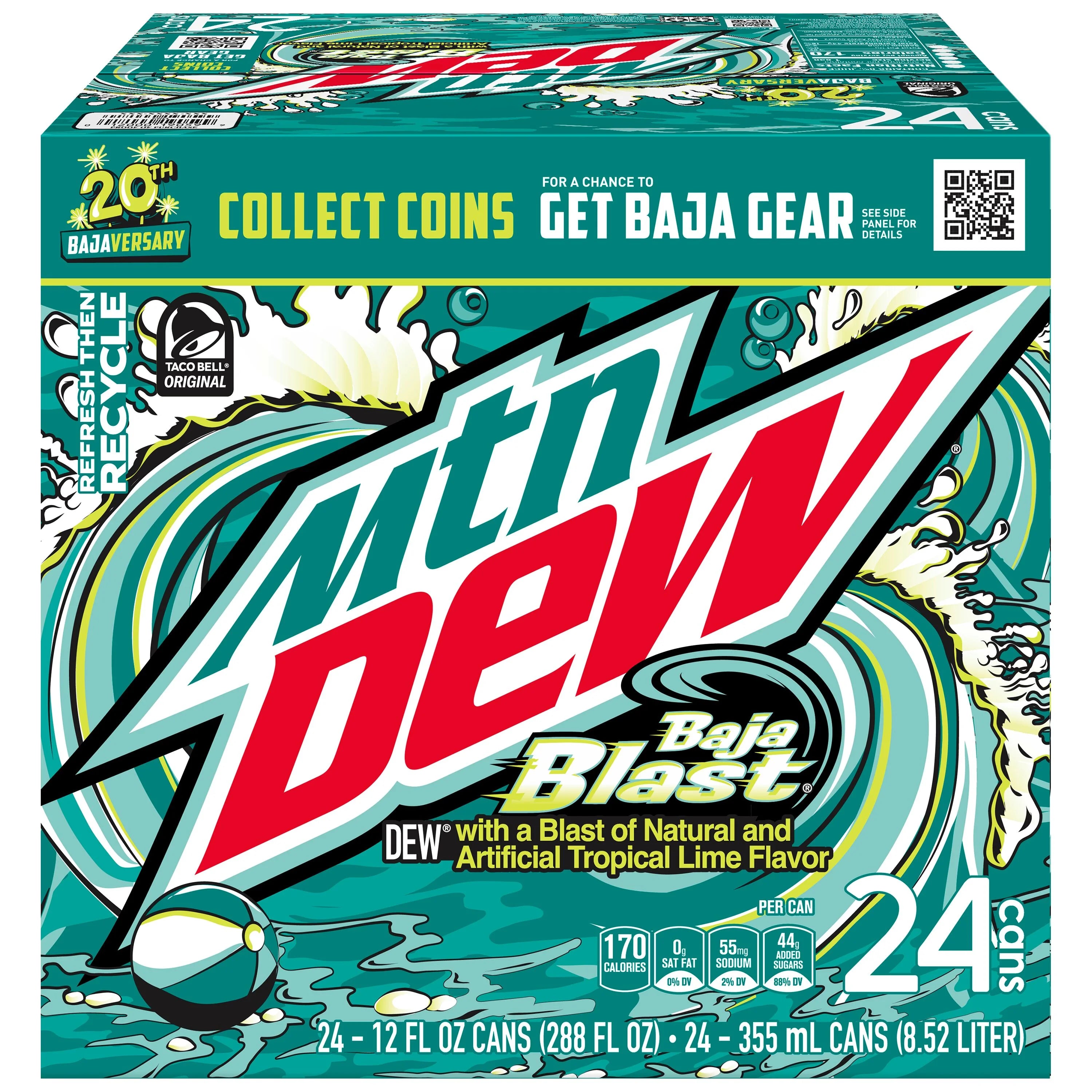 Mountain Dew Baja Blast 24 pack - 355ml cans Best-Before October 24