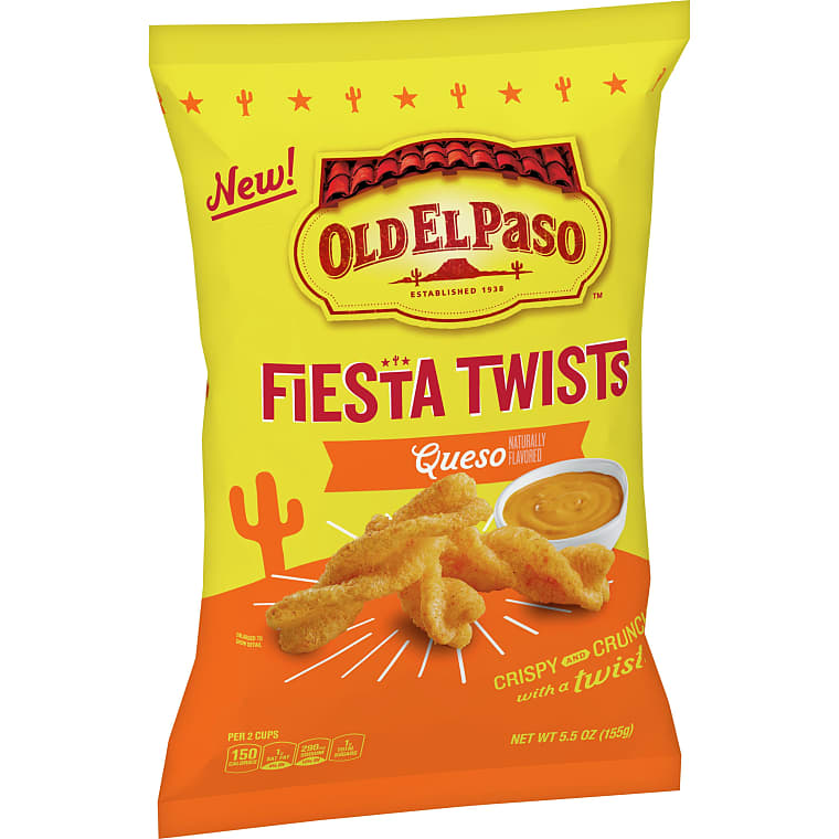 Old El Paso Fiesta Twists, Queso Cheese, Crispy Corn Snack - 57g