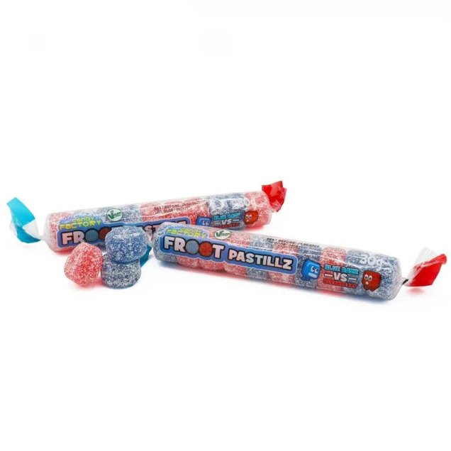 Crazy Candy Factory Blue Razz Vs Strawberry Froot Pastillez 30g (Vegan)