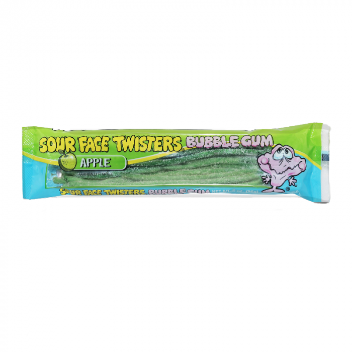 Face Twisters Sour Bubble Gum Straws Green Apple - 2oz (56g)