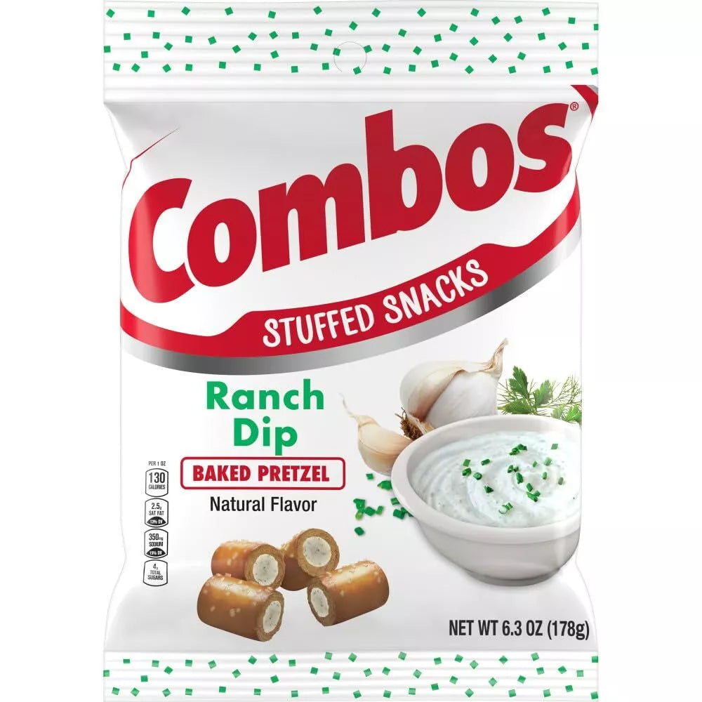 COMBOS Ranch Dip Baked Pretzel Stuffed Snacks 6.3 Oz Bag