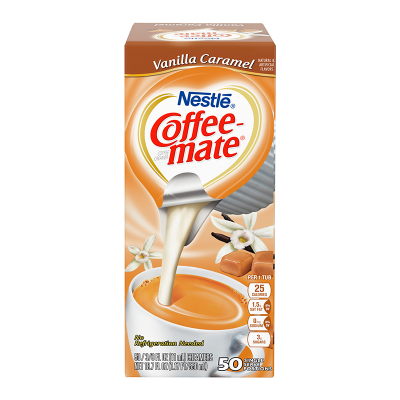 Coffee-Mate - Vanilla Caramel - Liquid Creamer Singles - 50-Piece x 3/8fl.oz (11ml) - Best Before January 2021 - Clearance