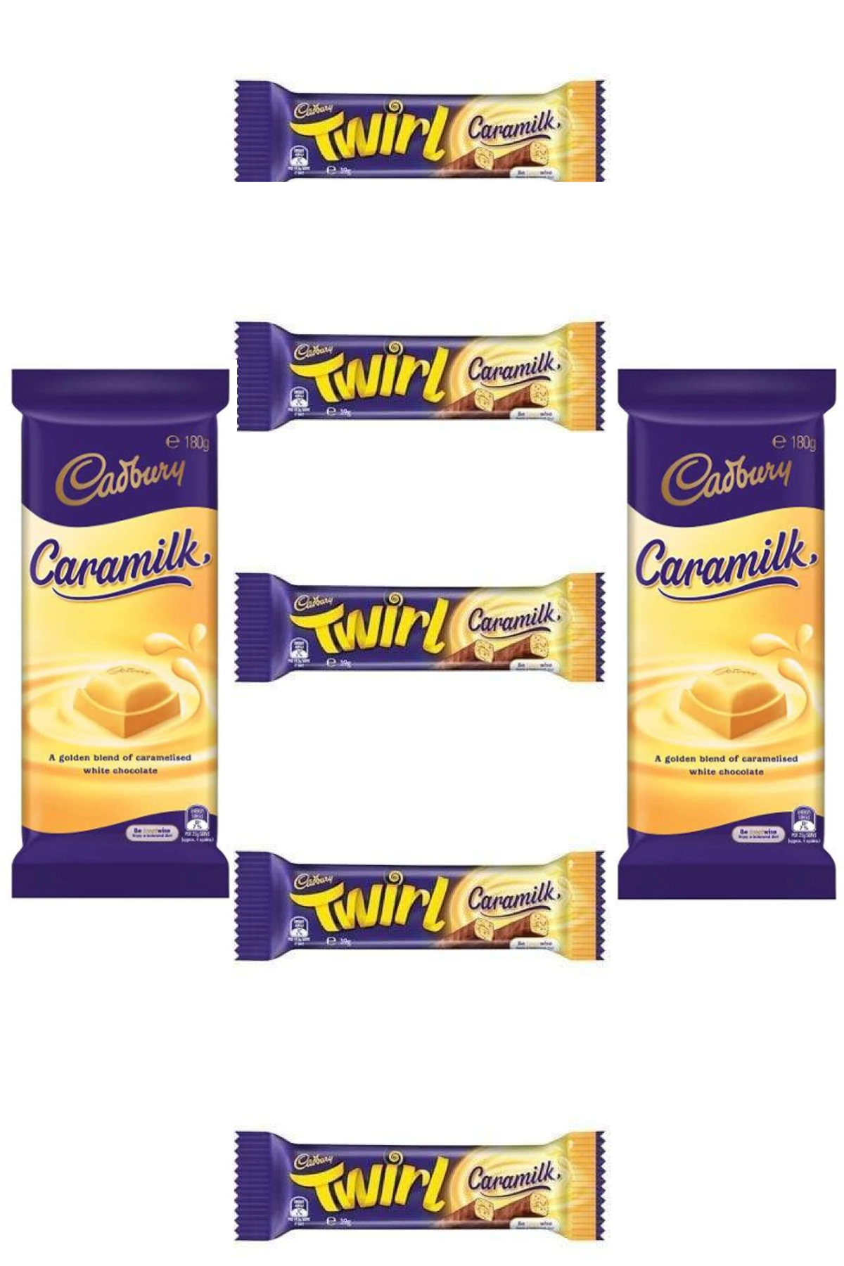 Cadbury Caramilk Lovers Selection- 2 Large Caramilk and 5 Twirl Caramilk - (Australia)