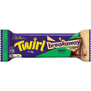 Cadbury Twirl Breakaway Mint Flavour Chocolate Bar (32g) - (Australia) (Mint) - Best before 7th May 2022