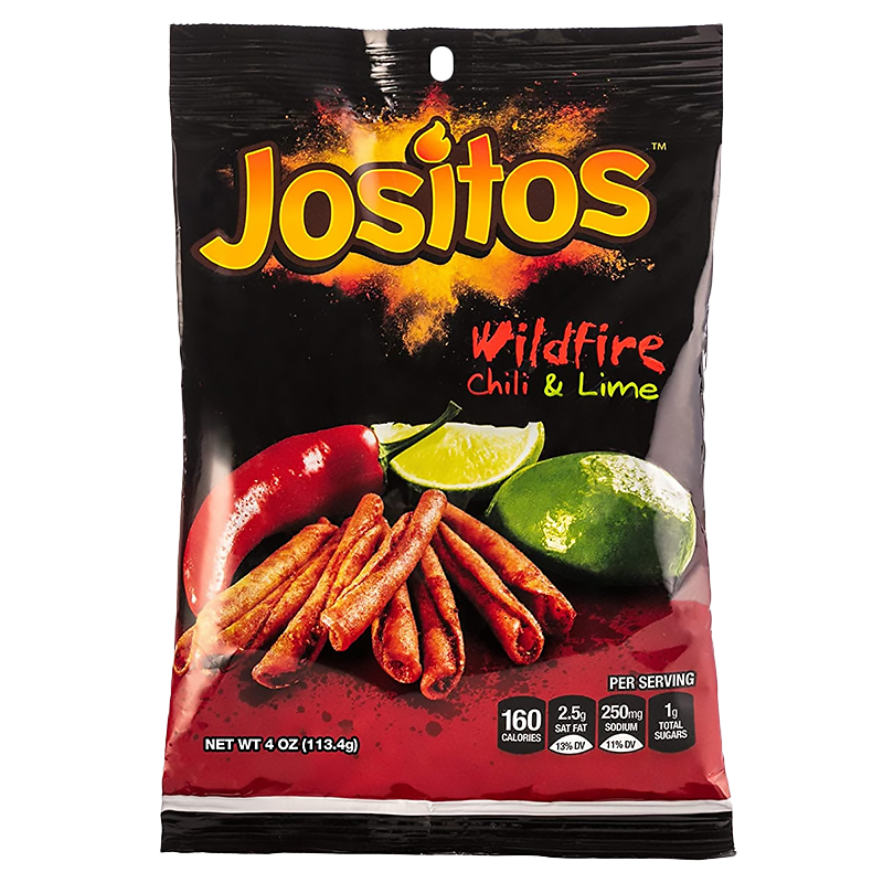 Jositos Wildfire Chili & Lime Rolled Tortilla Chips - 4oz (113.4g) - Best Before 22nd February 2022 X 5 BAGS